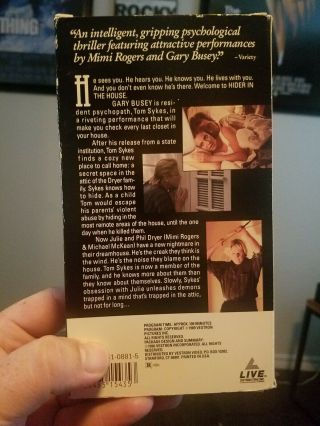 Hider In The House (1989) VHS Rare OOP Horror Vestron Gary Busey Thriller 2