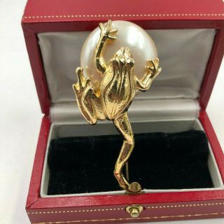 Ultra Rare Frog Holding An Extreme Lrg Fx Pearl Unique Brooch Good Luck Talisman