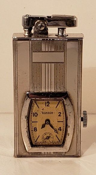 Very Rare Ronson Watch Lighter In Rhodium Plate