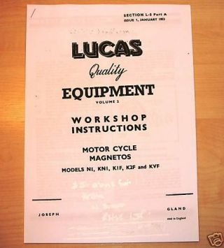 Rare Lucas Magneto Workshop Instructions,  Printed 1953