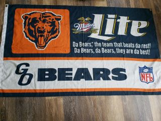 Vintage Chicago Bears Miller Lite Beer Flag Da Bears Rare 5 