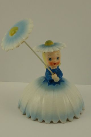 Rare Vintage Napco A1516d Circa 1956 Daisy Flower Girl Figurine With Umbrella