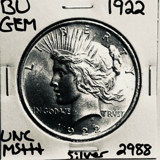 1922 P Bu Gem Peace Silver Dollar Unc Ms,  U.  S.  Rare Coin 2988