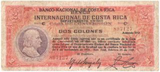Costa Rica 2 Colones 1939 P - 196 Rare