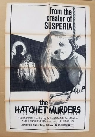 Hatchet Murders 1976 27x41 1 - Sheet Movie Poster " Deep Red " Rare Error