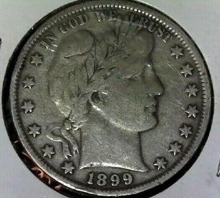 1899 Barber Silver Half Dollar 50c Rare Key Date Vf,  Details