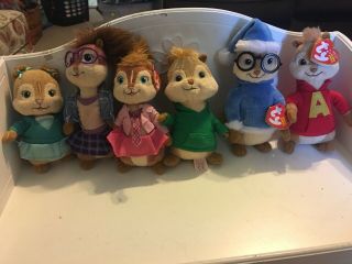 Alvin And The Chipmunks /chippettes Ty Beanie Rare Set - Of 6 - 3 With Ty Tag
