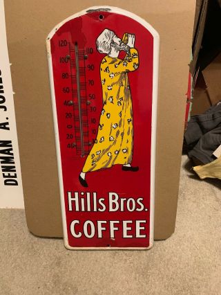 Hills Bros.  Coffee Thermometer Porcelain Sign Rare Vintage