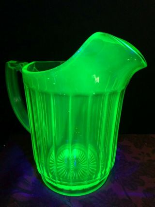 Rare Vintage Uranium " Vaseline " Depression Green Glass Pitcher Art Deco Style