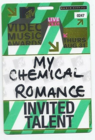 Mtv Backstage Pass 23 Mtv Vma My Chemical Romance Owned Rare