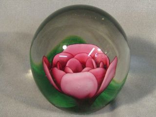 Large,  Rare Joe St Clair Art Glass Paperweight - 15 Petal Red Crimp Rose