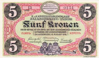 5 Korona/kronen Ef P.  O.  W.  Camp Note From Austro - Hungarian Monarchy 1916 Rare