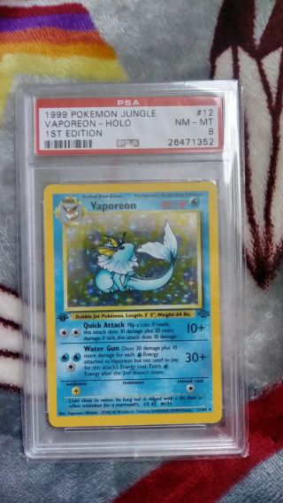 Psa 8 Nm - Mt Vaporeon Jungle 1st Edition Holo Rare Pokemon Card 12/64 M12