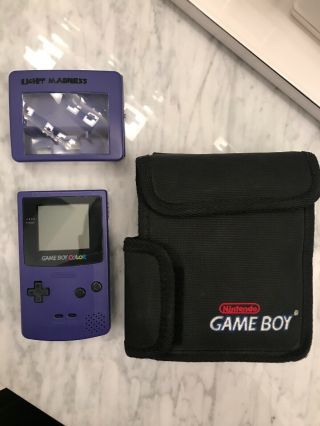 Rare Game Boy Color Grape Purple With Case Light Madness Magnifier With Light
