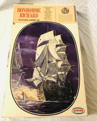 Rare Aurora Bonhomme Richard 40 - Gun Sailing Ship Plastic Model Kit