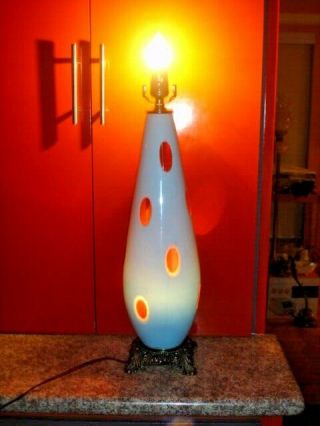 . Old And Rare Murano Blue - Cranberry Lamp With Lighting In The Base W/coin Dots