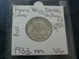 Australia 1933 Silver Shilling Kgv Coin Rare Low Mintage Key Date