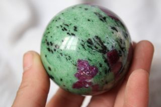 Top 317g Rare Natural Epidote & Ruby (red Ruby Many) Sphere Ball Healing & B42