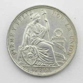 Rare Peru 1907 1/2 Sol Lima 0.  900 Silver Coin Example