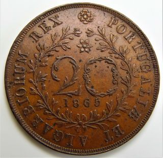 Rare Portugal Coin - King D.  Luis I - 20 Reis Azores - 1865 Unc - Km 15