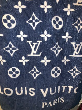 Louis Vuitton Lv Beach Towel Navy Blue Monogram Auth Rare Pre Owned