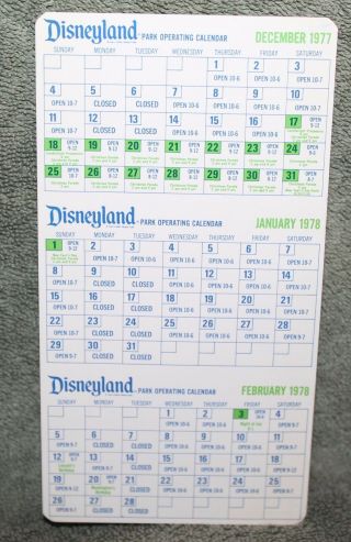Rare Vintage Disneyland Cast Member Calendar December 1977 Thru May 1978