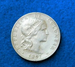 1897 Colombia - 20 Centavos - Bogota - Silver - Rare Coin -