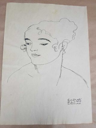 Gustav Klimt Drawing On Paper Signed And Stamped Rare