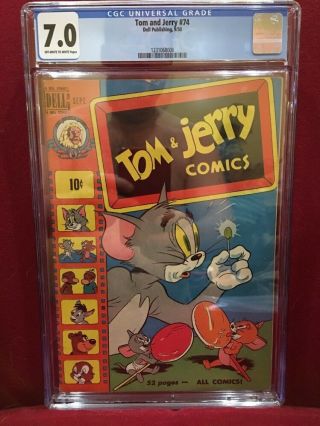 Tom And Jerry Comics 74 F (dell,  9/1950) Cgc Nm 7.  0 Rare Hard To Find