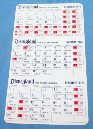 Rare Vintage Disneyland Cast Member Calendar December 1972 Thru May 1973