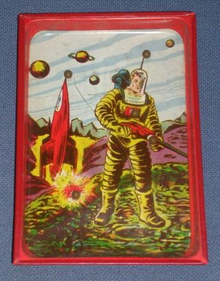 Vintage Tin Litho Dexterity Game Toy W/ Astronaut Rocket Space Art Ultra Rare