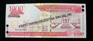 2003 Dominican Rare Specimen Muestra Banknote 1000 Pesos Unc