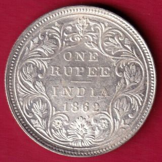 British India - 1862 - Victoria Queen - One Rupee - Rare Silver Coin At2
