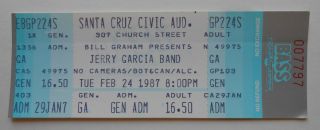 Rare Jerry Garcia Band Feb.  24,  1987 Santa Cruz Civic Ticket Dead