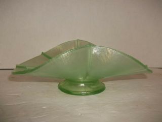 Rare Vintage Iridescent Depression Glass Light Green Banana Boat & Octagon Plate