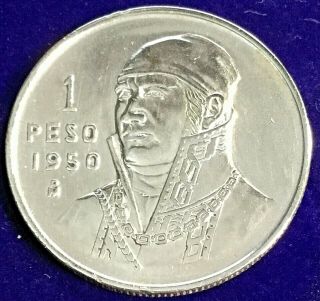 Rare Vintage 1950 Mexico Silver Morelos 1 Peso Coin Xf
