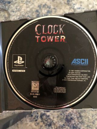 Rare Clock Tower (sony Playstation Ps1 Psx) Disc And Partial Back Artwork