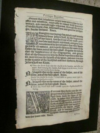 1564 - Book Of Common Prayer Leaf - " A Service For " Publique Baptisme " - Rare