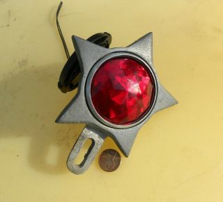 Rare Antique Police Car Star Badge Auto Licence Topper W/red Glass Reflector