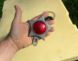 RARE ANTIQUE POLICE CAR STAR BADGE AUTO LICENCE TOPPER W/RED GLASS REFLECTOR 3