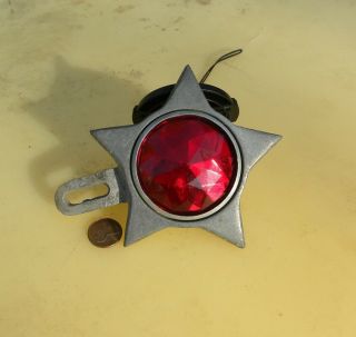 RARE ANTIQUE POLICE CAR STAR BADGE AUTO LICENCE TOPPER W/RED GLASS REFLECTOR 4