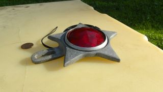 RARE ANTIQUE POLICE CAR STAR BADGE AUTO LICENCE TOPPER W/RED GLASS REFLECTOR 8