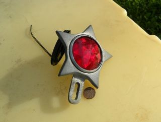 RARE ANTIQUE POLICE CAR STAR BADGE AUTO LICENCE TOPPER W/RED GLASS REFLECTOR 9