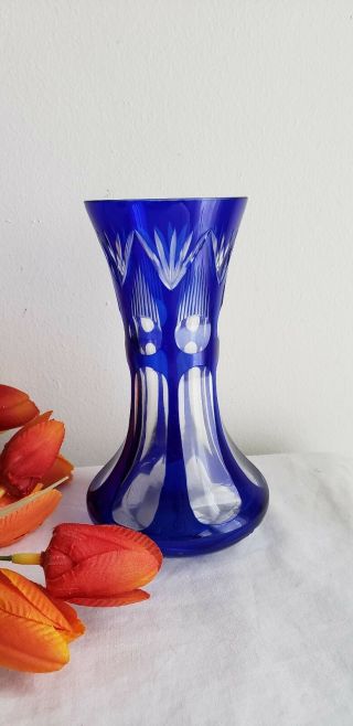 Vintage Italian Cobalt Blue Lead Crystal Cut Bud Vase - Very Rare Shape