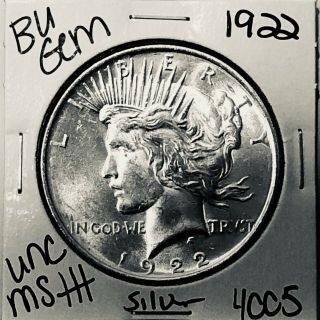 1922 P Bu Gem Peace Silver Dollar Unc Ms,  U.  S.  Rare Coin 4005