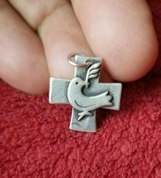 James Avery sterling silver 925 rare Dove w/ Olive branch cross Charm Pendant 2