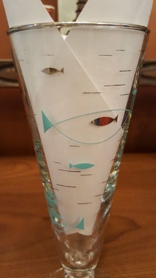 Rare Vintage 1950 ' s Libbey Atomic Fish Pilsner Glass 4