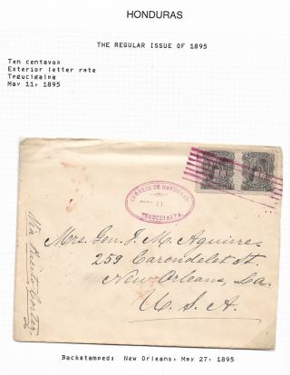 Honduras 1895 10c Pair Exterior Letter Via Puerto Cortez To Usa - Rare