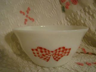 Rare Mckee Red Gingham Bow White Milk Glass 9 " Mixing Bowl 1930 
