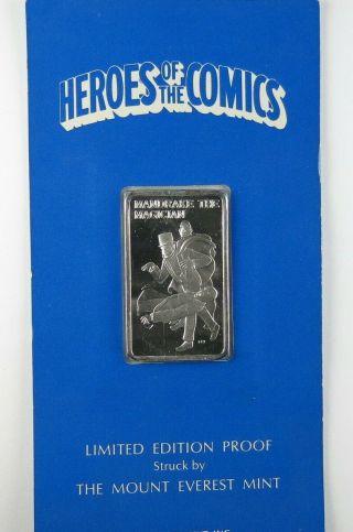 Rare Heroes Of The Comics Mandrake The Magician 1974 Silver Bar 1oz.  999 Proof